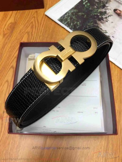 AAA Grade Ferragamo Reversible Golden Double Gancio Buckle Belt